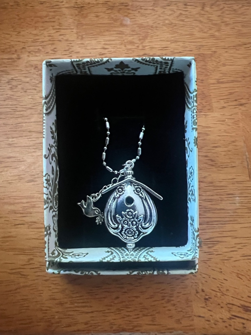 Stainless Steel Bird House Pendant Necklace with Bird Charm